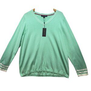 Tommy Hilfiger Womens V-Neck Sweater Size 1x Mint Green Long Sleeves Casual NWT